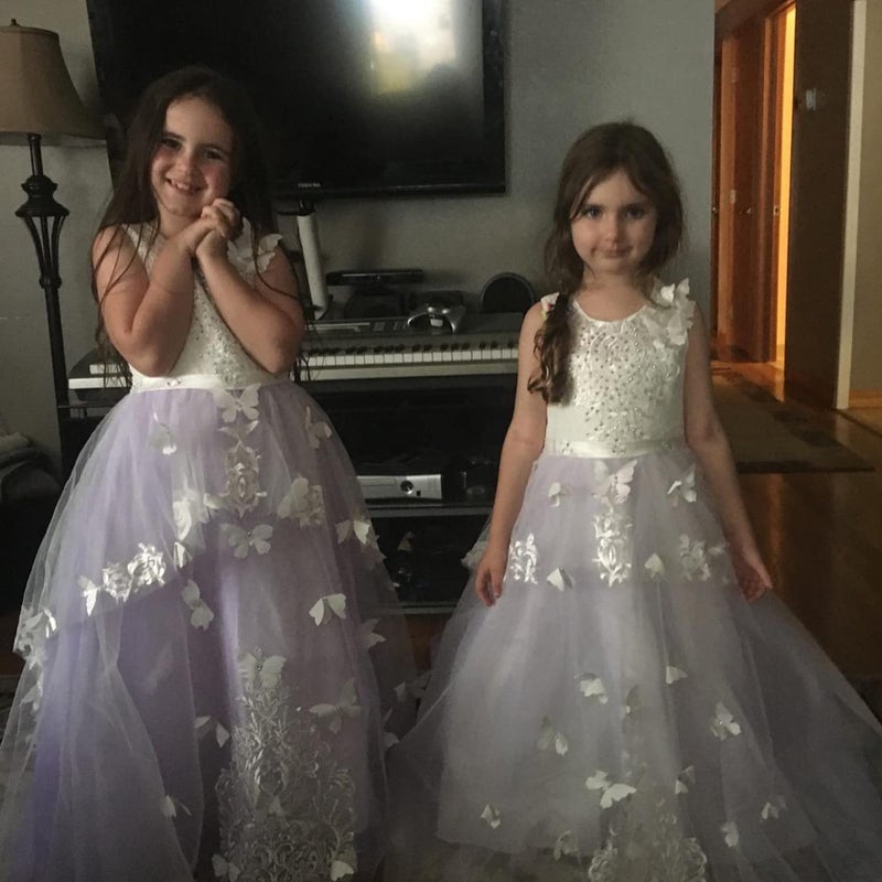 PLwedding Flower Girl Dress Kids Lace Beaded Pageant Ball Gowns (Size 6, B Lilac) - Image 2